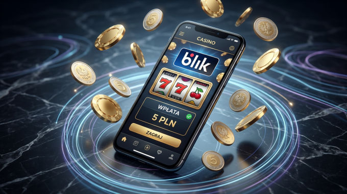 Smartphone with BLIK payment icon and casino elements