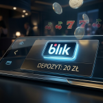 Futurystyczny interfejs kasyna online z logo płatności BLIK