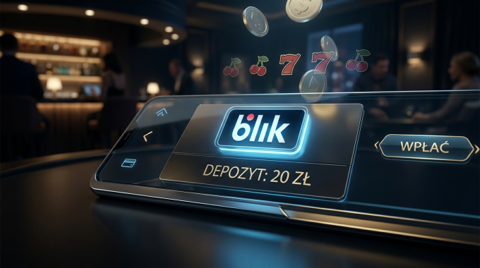 Futurystyczny interfejs kasyna online z logo płatności BLIK