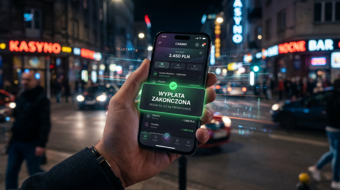 Smartfon wyświetlający powiadomienie o pomyślnej i szybkiej wypłacie środków z kasyna online