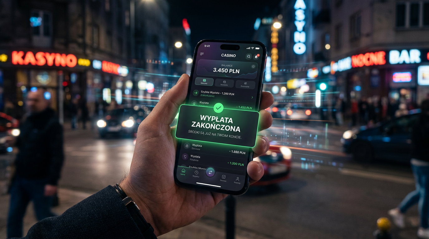 Smartfon wyświetlający powiadomienie o pomyślnej i szybkiej wypłacie środków z kasyna online